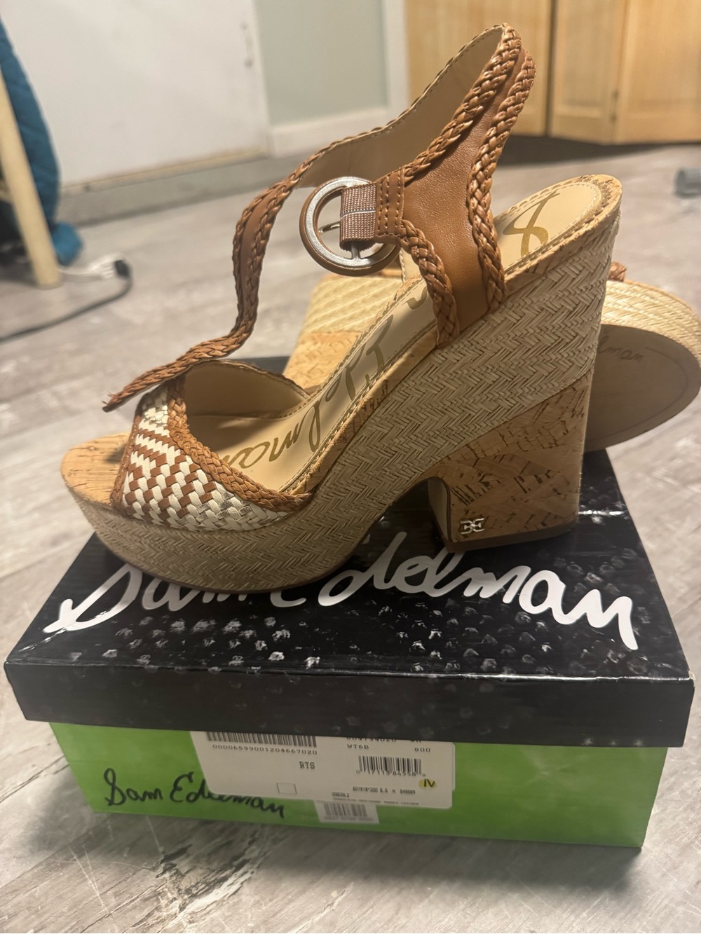 BNIB Sam Edelman Lillie Tan and Cream Braided Platform Wedge Sandals 8.5